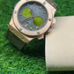 HUBLOT CLASIC FASHION LEATHER SILICON STRAPES- DATE DIAL GOLDEN WATCH